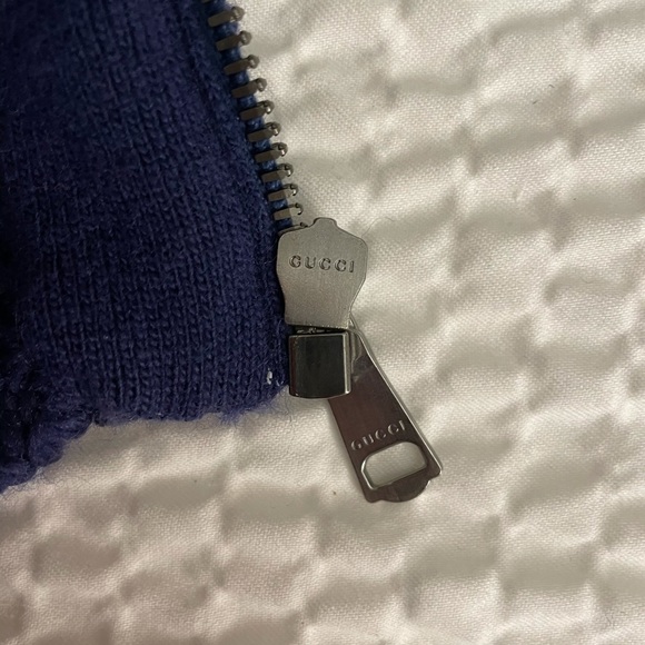 Gucci Blue Knitted Wool Bomber Sweater Size L - Picture 11 of 12